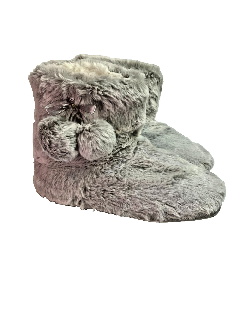 Dena Lives Women's Size 9 Fuzzy Faux Fur Lined Hard Sole Booties, Grey